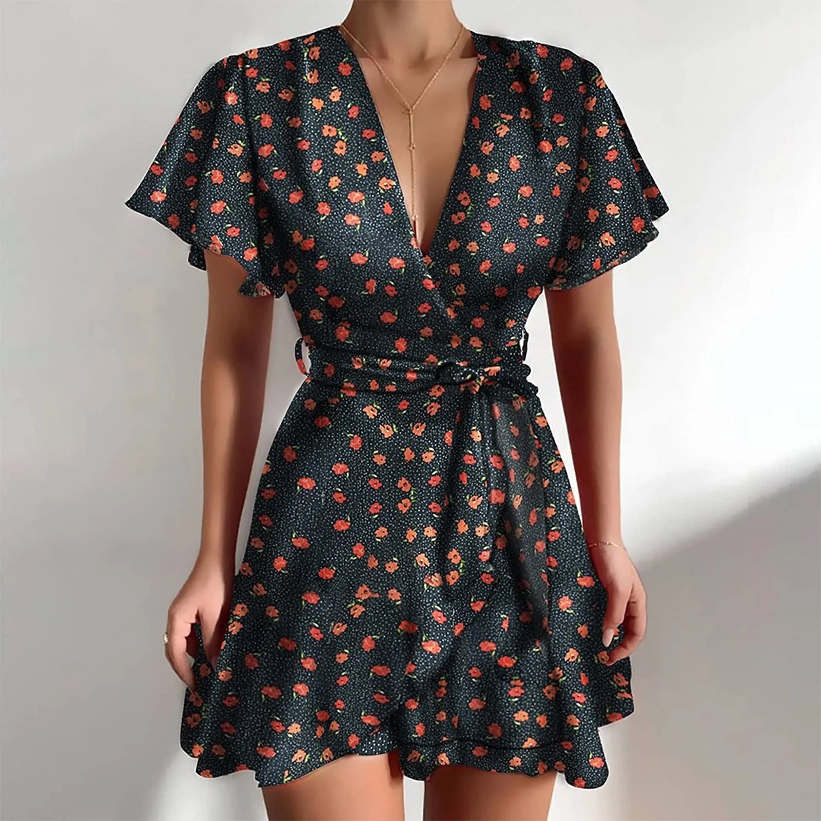Top Selling  Dresses For Women 2024 Plus Size V Neck Ruffled Waistband Wrapped With Printed Casual Dress Vestidos Para Mujer