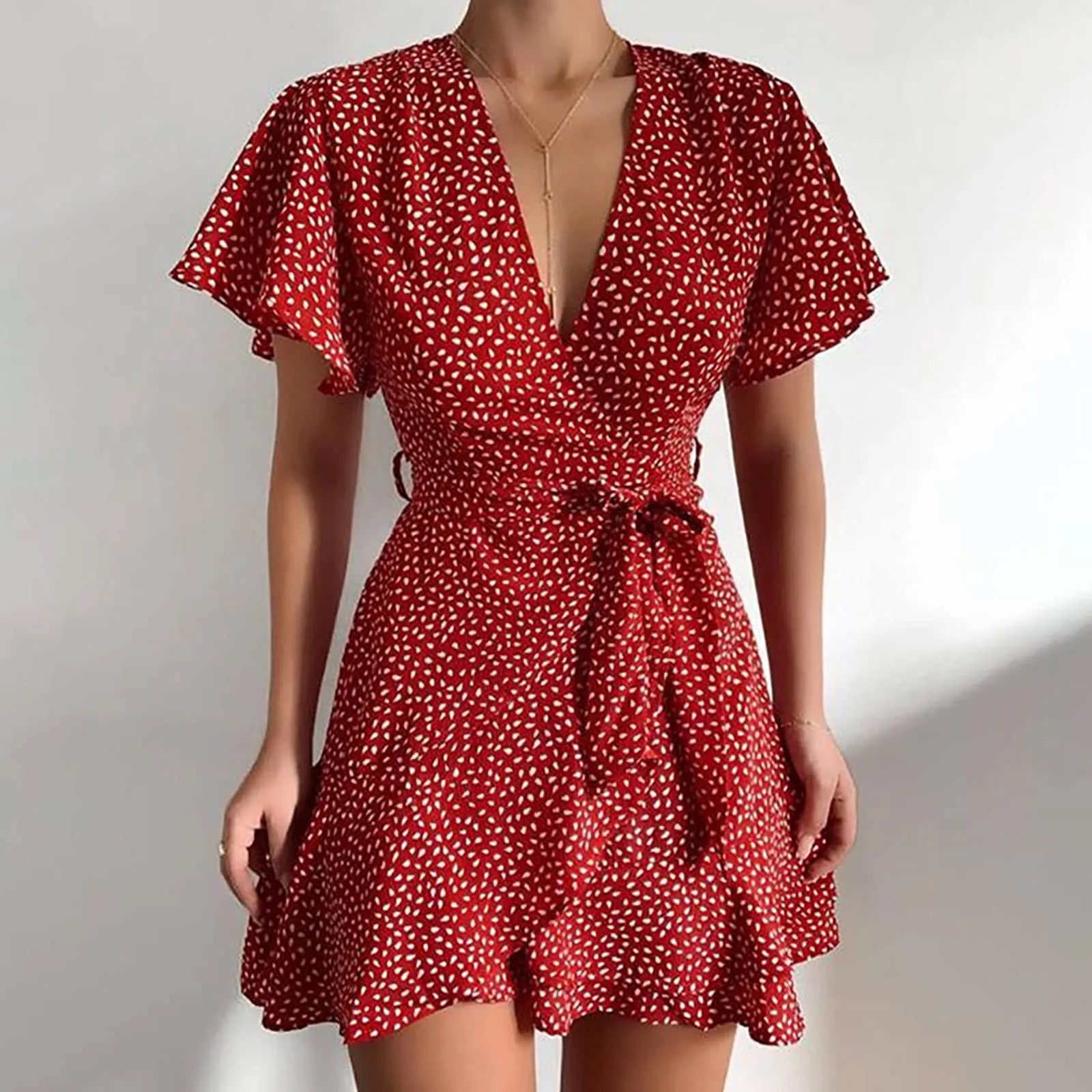 Top Selling  Dresses For Women 2024 Plus Size V Neck Ruffled Waistband Wrapped With Printed Casual Dress Vestidos Para Mujer