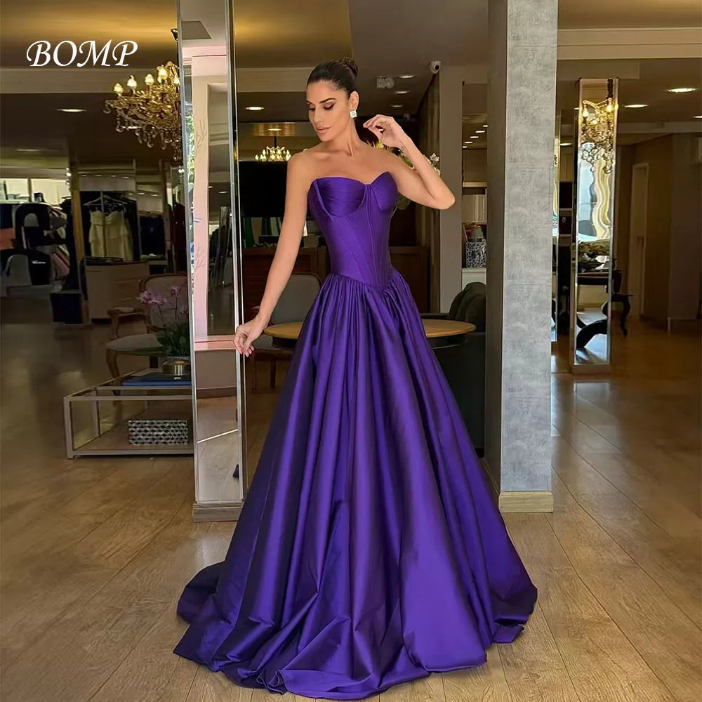 BOMP Elegant Purple Wedding Party Dress Strapless Corset A-Line Floor Length Taffeta Formal Occasion Evening Dress Customized