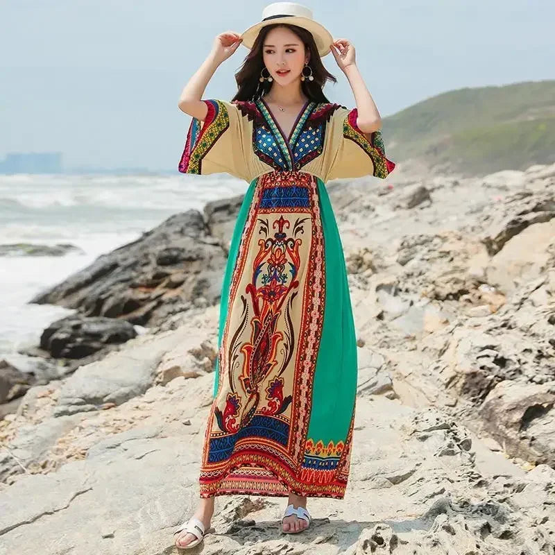 Beach Boho Dress Summer Outfit Dresses for Women Vintage Clothing New In Retro 2025 Fashion Woman Long Sleeve One Pieces Thic X