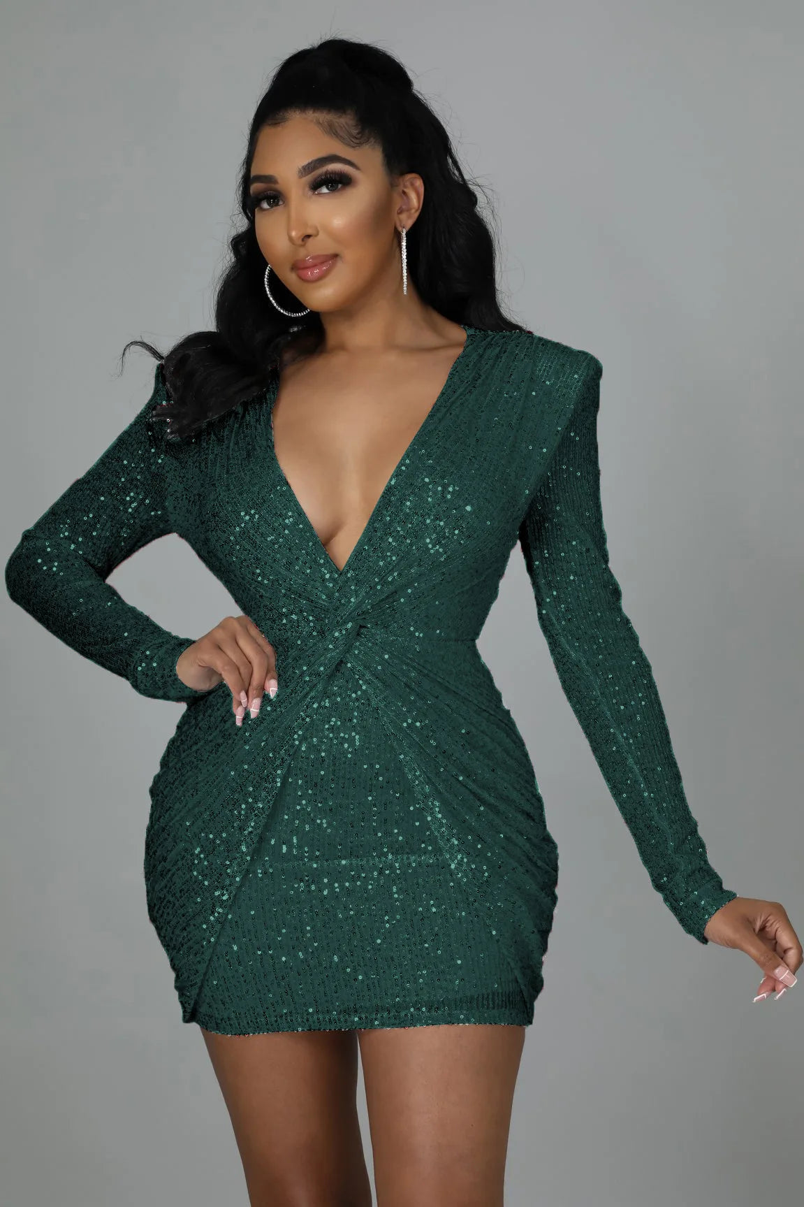 Elegant Party Dresses for Women 2023 Sequin V-neck Pleated Slim Sexy Dress